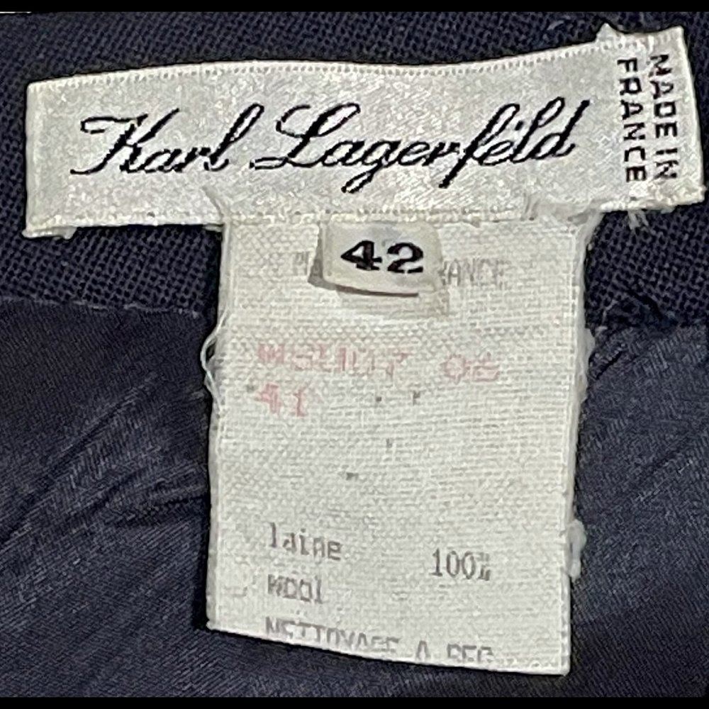 ▪️VTG▪️KARL LAGERFELD▪️Navy Blue Button Trim Seamed Wool Mini Skirt - Picture 8 of 8
